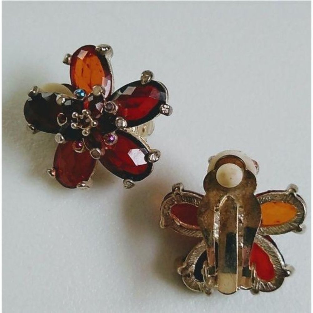 Vintage Clip Earrings Transparent Smoked Rhineston